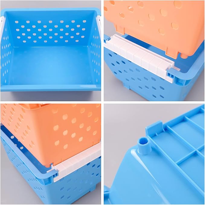 Pekky 4-Pack Large Stackable Storage Bins, Colored Plastic Stacking Basket