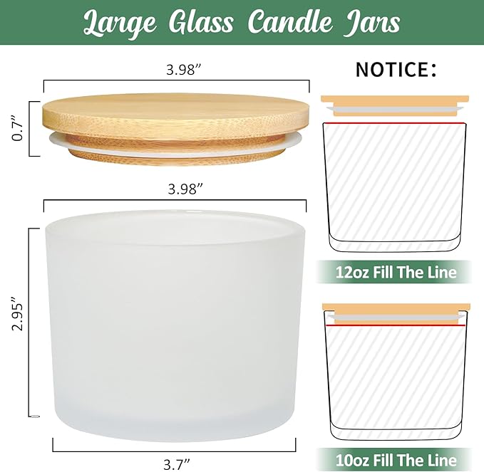 SUPMIND 12oz Large Frosted Glass Jars 8 Pack With Bamboo Lids and Wick Kit, 2/3 Wide Mouth Container for Candle Making, Ideal for Business Owners