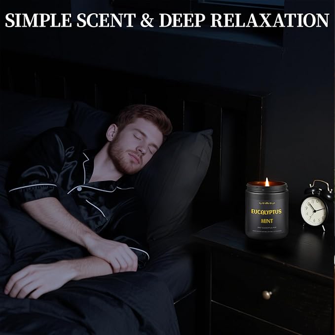 Scented Candles for Men, 4 Pack Mens Candle Set, Soy Candles for Home Scented, Masculine Candle Gifts for Him, 28oz, 200 Hours Burning Time Aromatherapy Candles of Lavender/Eucalyptus/Leather/Oak