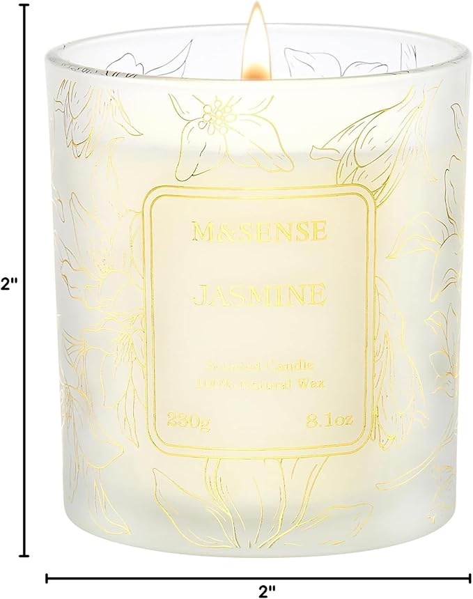 M&SENSE Jasmine Scented Soy Candles, 8.1oz 42-Hour Long Last Burning Time, No Toxin Aromatherapy Stress Relief Home Fragrance for Her
