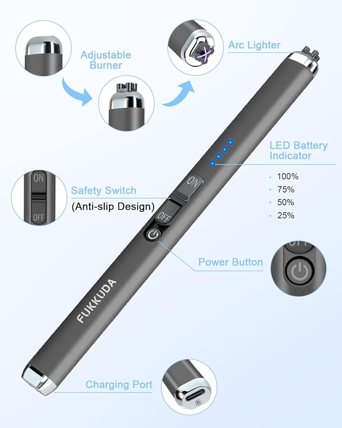 【Upgraded】 Dual Arc Electric Candle Lighter Rechargeable USB Lighter Plasma Arc Lighters for Candle (Space Gray)