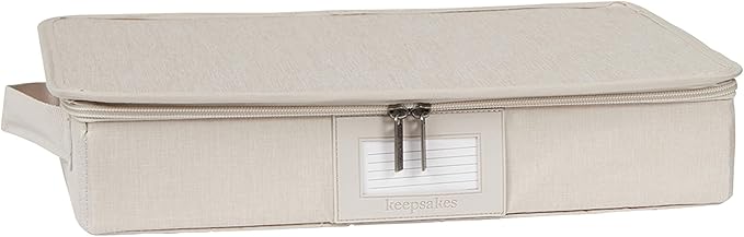 Covermates Keepsakes Zip-Top Storage Box Set, 3 Pack Heavy Duty Polyester Organizer Bins, Stackable Design, ID Window, Reinforced Handles, Closet Home Storage, Beige Heather