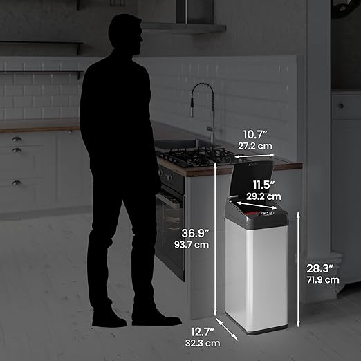 iTouchless 13 Gallon Sensor Kitchen Trash Can with Lid and Odor Filter, Stainless Steel Trashcan Extra-Wide Lid Opening Slim Garbage Bin for Home Office Work Bedroom Living Room Garage Large Capacity