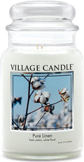 Village Candle Pure Linen Large Glass Apothecary Jar, Scented Candle, 21.25 oz., White