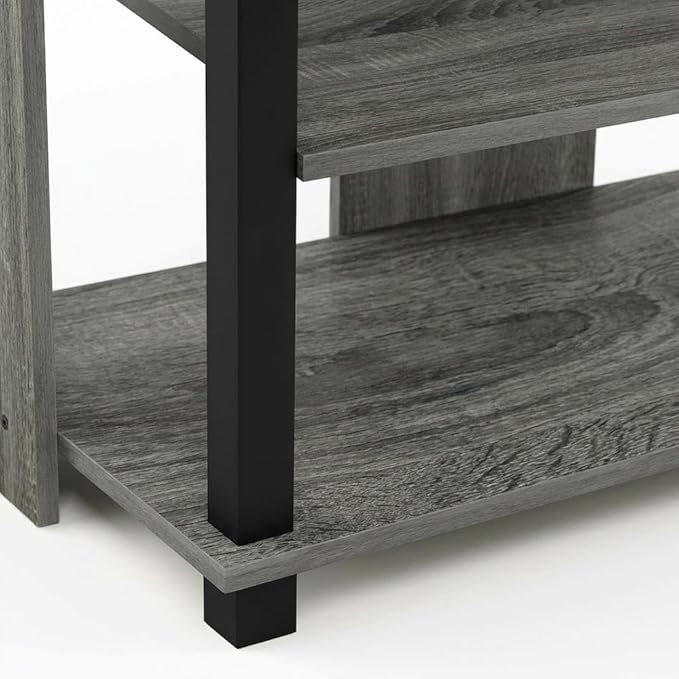 Furnifact French Oak Grey/Black Sully 3-Tier TV Stand for Up to 40-Inch TVs, Elegant Wooden Construction, Spacious, Modern Design, Durable Storage Solution