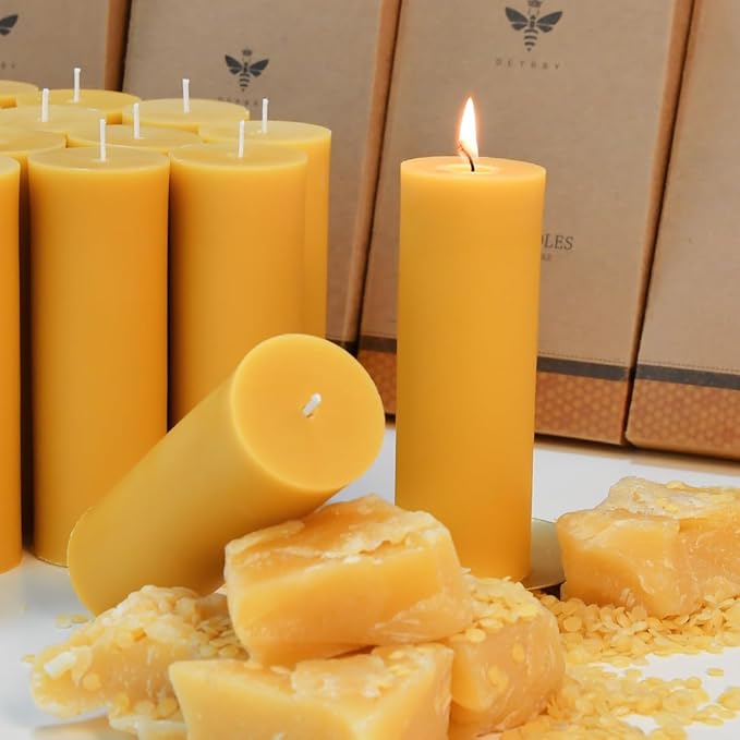 2 x 6 inch Natural Beeswax Pillar Candles Set of 8, Smokeless Dripless Pure Beeswax Candle with Natural Scent for Room Decoration Prayer Party, Long Lasting Burn Time, Brown Raw