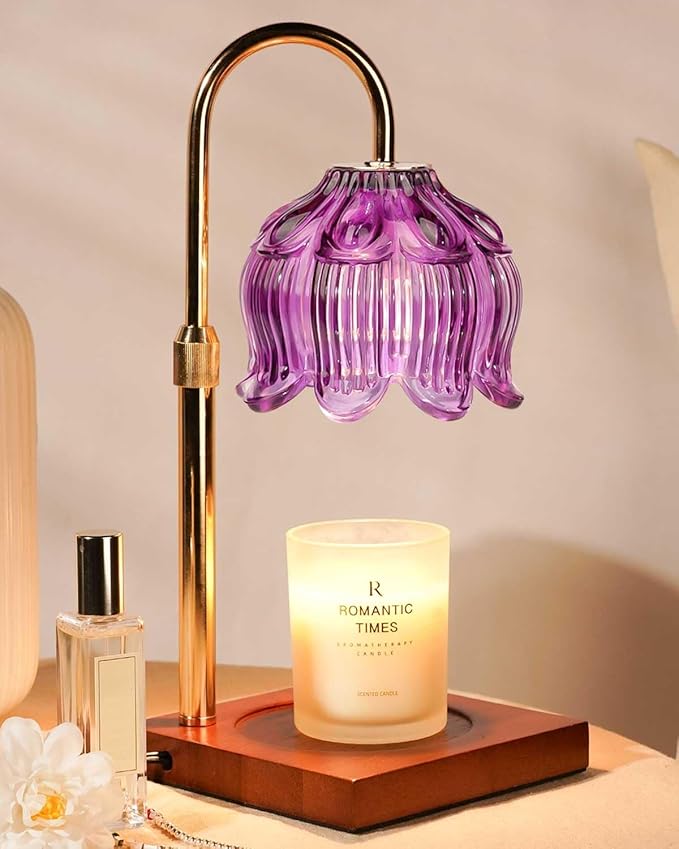 Purple Candle Warmer Lamp with Timer & Dimmer, Candle Lamp Warmer Adjustable Height, Mothers Day Birthday Gifts for Women Mom, House Warming New Home Bedroom Decor, Flower Wax Warmer for Jar Candle