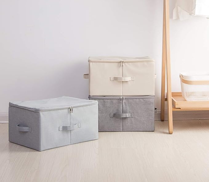 iwill CREATE PRO 17.6"x 13.6"x 9.7",Dust-proof Closet Clothes Storage Boxes with Zip Lid, Breathable Fabric & Collapsible Design Organizer Bins for Clothing Toy Dolls Shoes Blankets, Light Gray, 2pcs