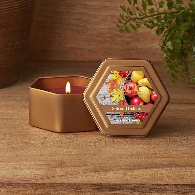 Root Candles Fall Scented Candles in Travel Tin 24-Hour Honeycomb Traveler Handcrafted Beeswax Blend Candle, 4-Ounce, Spiced Orchard
