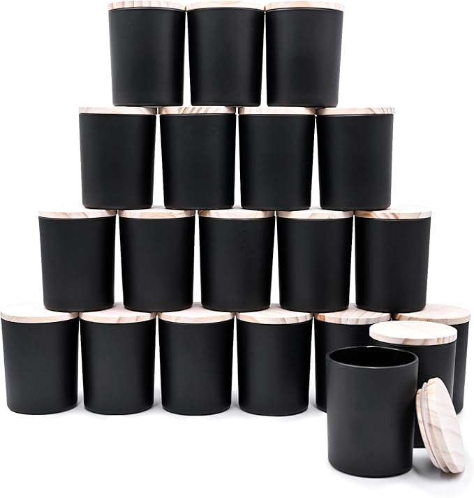 SHOWIN Thick Candle Jars for Making Candles 20 Pcs, 7 OZ Empty Jars with Wood Lids for Candle Making, Sample Container, Matte Black