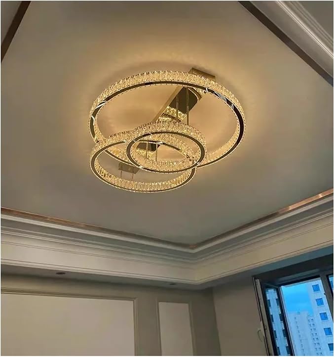 Modern Chandelier, LED Ceiling Hanging Lamps Modern Crystal Gold Round Living Dining Table Room Bedroom Kitchen Home Decor Pendant Chandelier Light(D40CM 60CM 80CM,Chrome)
