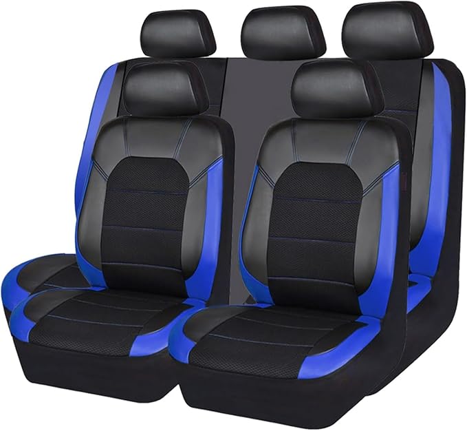 5 Seats Car Seat Covers Full Set for Volkswagen Taos S/SE/SEL/R-Line, Water & Wear Resistant Leather Automotive Seat Cover, Breathable Car Interior Protectors Cushion,C Blue