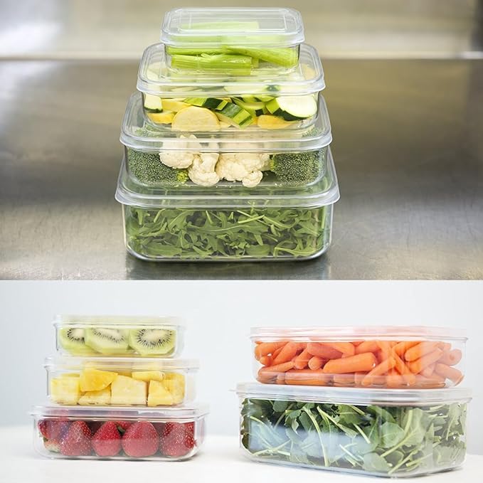 Lustroware Airtight Food Storage Container Set of 3, Micro Clear BPA Free Shatterproof Canister with Lid, Dishwasher Microwave Safe, Fridge Pantry Refrigerator Organizer, Made in Japan (1.0 qt, 32oz)