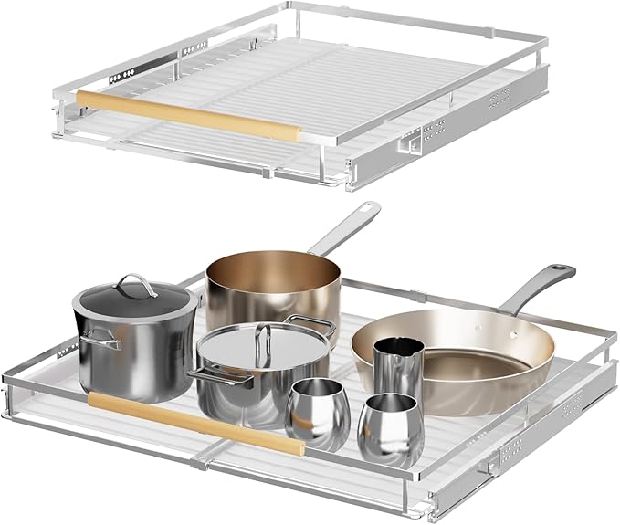 SANNO Pull Out Cabinet Organizer, Cabinet Slide Out Shelf, Pots Pans Organizers Shelves with Sliding for Cupboard Pantry Under Sink Closet, Expandable Width 17.1to 27" W x 22.5" D