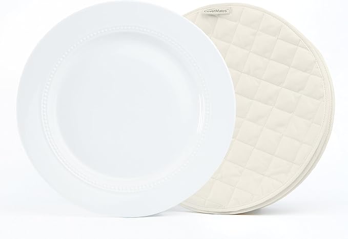 Covermates Keepsakes Quilted Dish Dividers – Set of Padded Plate Protectors for China & Dinnerware Storage, Scratch Protection, Machine Washable, Cream