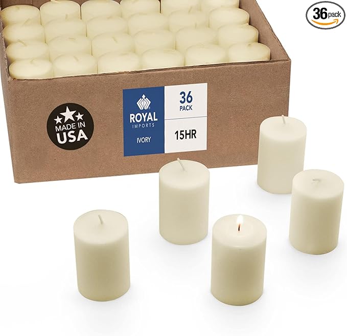 Votive Candles Unscented Candles for Wedding Centerpieces Ivory, Pack of 36 Dripless Wax for Parties, Aromatherapy, Devotional, Home Décor, Spas & Holiday Gifts – Royal Imports