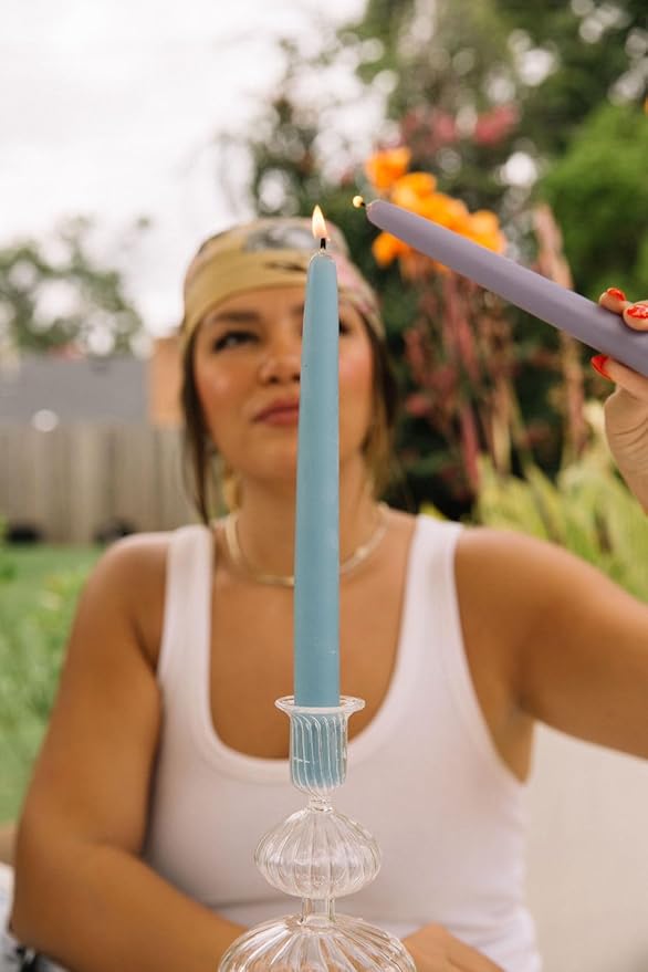 Bluecorn Beeswax Taper Candles, 100% Pure Natural Bees Wax, Pair of 12 Inch Light Blue Tapered Candlesticks, Clean Burning & Dripless, Fragrance Free, Long Lasting, Home Decor, American Made, 1 Count