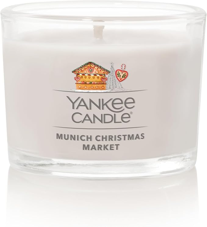 Yankee Candle Signature Votive Mini Candle Jar, Munich Christmas Market, Natural Soy Wax Blend Candle with Natural Fiber Wick, 1.3 OZ Glass Jar (Pack of 12)