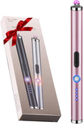 Elecrtic Lighter Rechargeable for Candle, Dual Arc Plasma Lighter with LED Battery Indicator, Windproof Flameless Lighter for Camping, BBQs, Fireworks, Kitchen Lighter Gift for Mother (Pink)