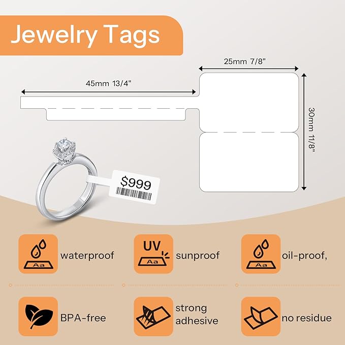 Phomemo Thermal Labels Jewelry Price Tags Compatible with Phomemo M110 M108 M120 M200 M220 M221 M150 M250 M260 M100 Label Printer, 70x30mm (2.75''x1.2'') 100 Labels/Roll, for Cabel