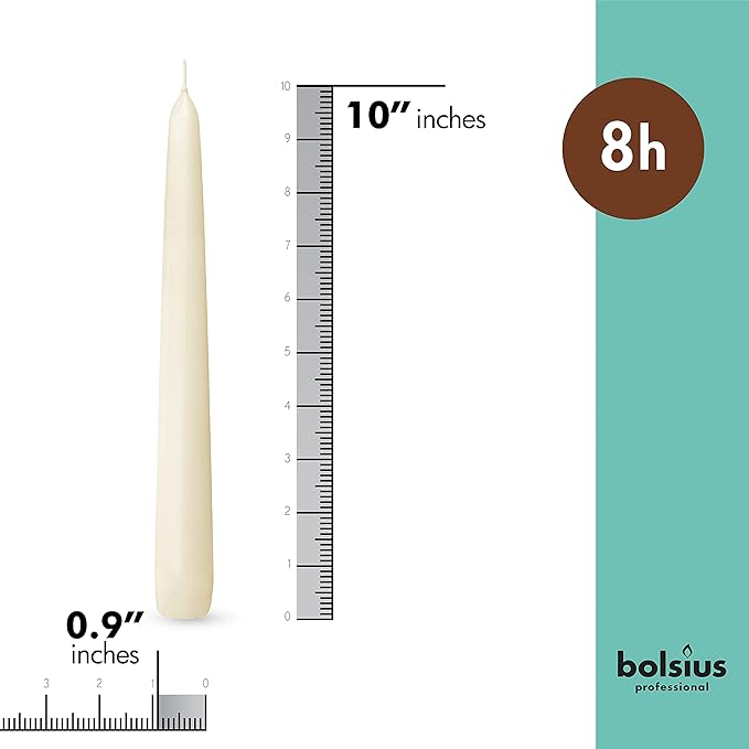 BOLSIUS 60 Count Household Ivory Taper Candles - 10 Inches - Premium European Quality - 8 Hours Burn Time - Unscented Dripless and Smokeless Home Decor, Restaurant, Wedding, and Party Candlesticks