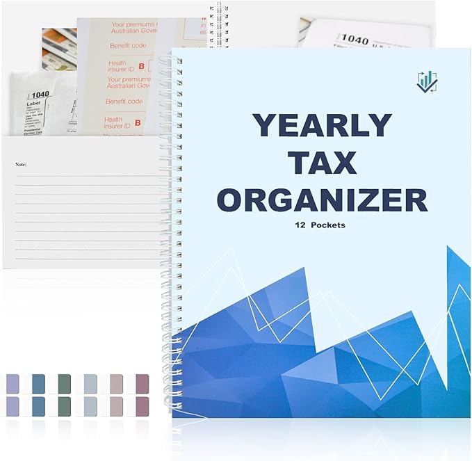 Letter Size Yearly Tax Organizer Book with 12 Separate Pockets Spiral Bound 8.5x11 Tax Document Folder Tax Record Book with Tabs Monthly Bill Receipt Income Tax Organizer System for Home Office Taxes