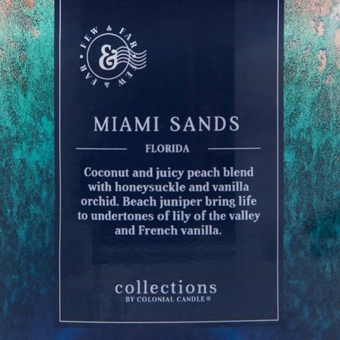 Colonial Candle Miami Sands Scented Jar Candle, Travel Collection, 3 Wick, Blue, 14.5 oz - Up to 60 Hours Burn