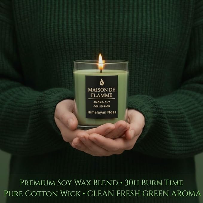 Smoke Odor Eliminating Candle – Himalayan Moss Soy Wax Candle for Kitchen, Apartment & Home Smells, Long Lasting Odor Neutralizing Scented Candle, 150g / 5.3 oz – Maison De Flamme