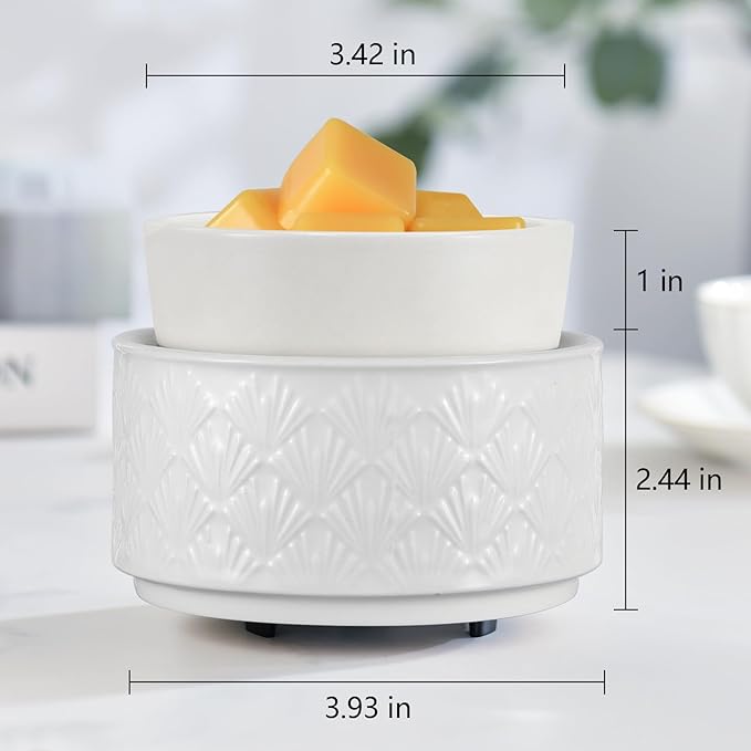 mocosa Ceramic Wax Warmer Wax Melt Warmer for Scented Wax 3-1 Electric Candle Warmer Home Fragrance Wax Burner for Mom Women(White-Fan Shaped)