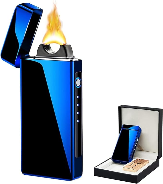 Electric Lighter Plasma Rechargeable with LED Battery Indicator Strong Flame, USB Convenient Charging, Windproof Lighter Outdoor(Blue