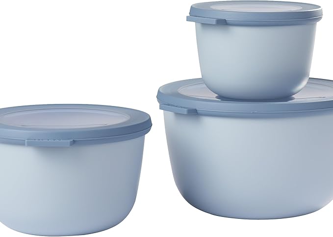 Mepal – Multi Bowl Cirqula 3-Piece Set – Food Storage Container with Lid - Suitable as Airtight Storage Box for Fridge & Freezer, Microwave Container & Servable Dish - 500, 1000, 2000ml - Nordic White