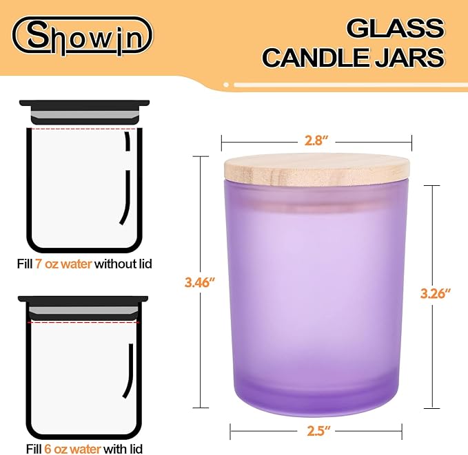 SHOWIN Thick Candle Jars for Making Candles 16 Pcs, 7 OZ Empty Jars with Wood Lids for Candle Making, Sample Container, Frosted Purple