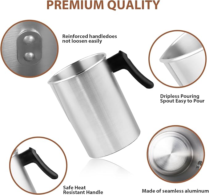 SAEUYVB Light Candle Making Pouring Pot, Holds for 4 pounds, Aluminum Wax Melting Pot with Heat-Resistant Handle and Dripless Pouring Spout for Candle Making，3L