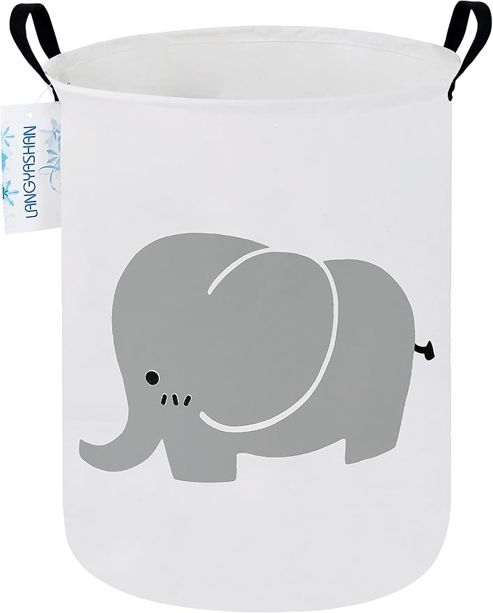 LANGYASHAN Laundry Basket Canvas Fabric Collapsible Organizer Basket for Storage Bin Toy Bins Gift Baskets Bedroom Clothes Children Nursery Hamper (Elephant)