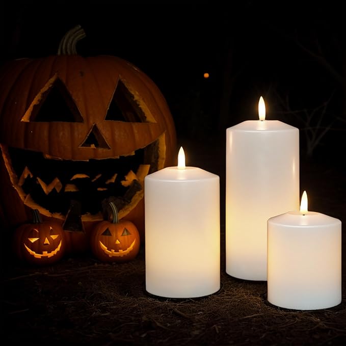 GenSwin Rechargeable Flameless Candles Battery Operated with Remote Timer, Set of 3 LED Pillar Candles with 3D Flickering Wick, Remote White Candle for Party/Wedding/Home Decor(D3x H4.6”5.8”6.8”)