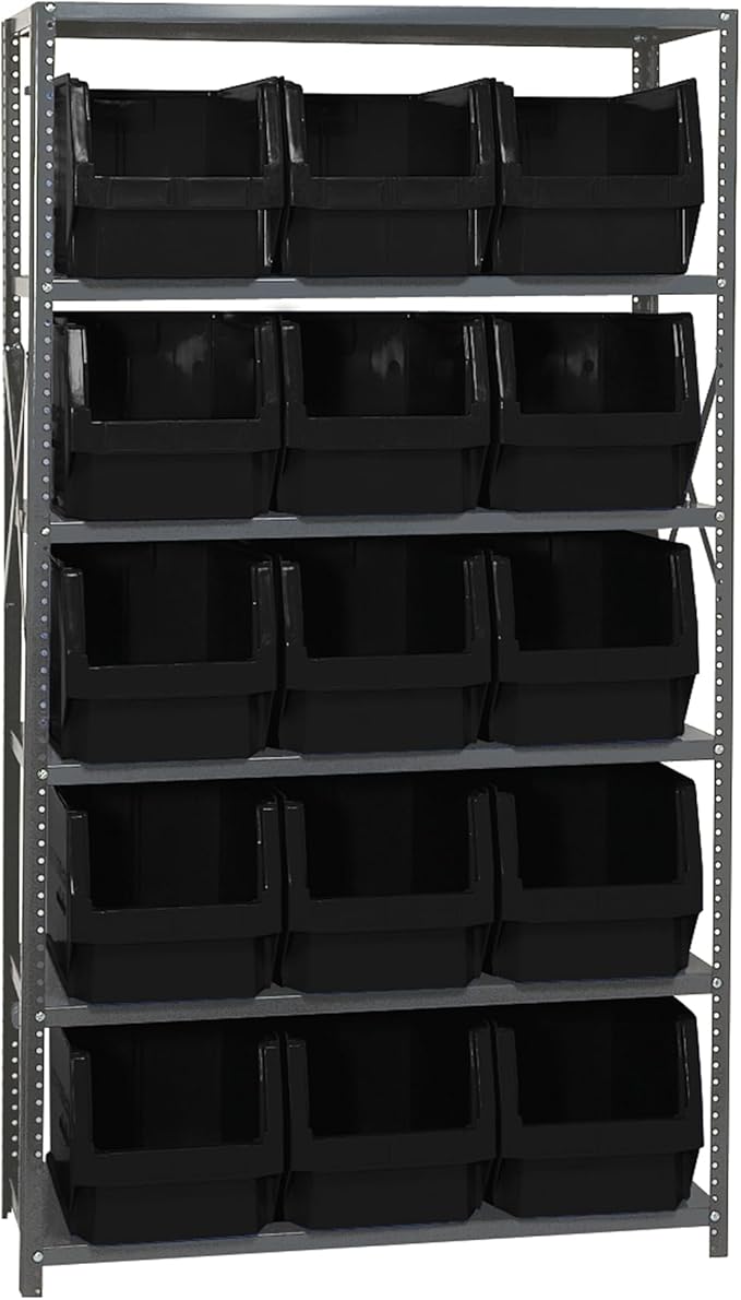 Quantum Storage Systems MSU-533BK Solid Heavy Duty 6 Shelves 15 MAGNUM Black Bins 75" H x 42" W x 18" D