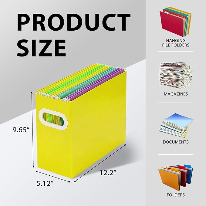 Hanging File Organizer Box, 3 Pack Yellow Cardboard File Folder Holder for Letter Size, Portable Desk Document Storage with Handles, for Office,Home,School