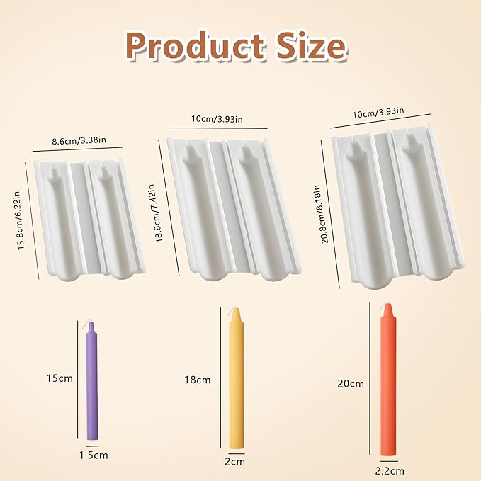 3 Pcs Column Candle Mold Silicone Long Taper Resin Mold for Handcrafted Pillar & Taper Candles