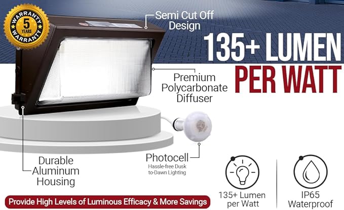 RuggedGrade 200W LED Wall Pack - Durado II Series - 26,000 Lumens - Semi Cut-Off with Photocell - 3000K Warm White - Outdoor LED Wall Light - Bronze Housing - DLC 5.1 Premium