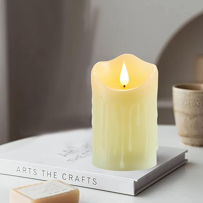 Flameless Candles with Rechargeable Battery, Flickering Candles with Remote and Timer, led Pillar Candles Real Wax Wick, Led Candles for Home, Wedding, Halloween, Christmas, Party 3" x 6"