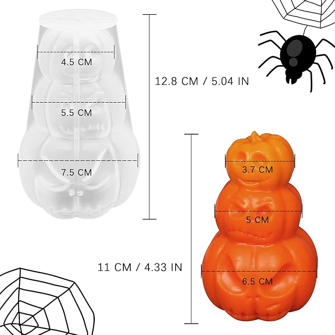 3D Pumpkin Candle Mold Halloween Resin Casting Silicone Mold for DIY Aromatherapy Candles Wax Plaster Polymer Clay Decoration