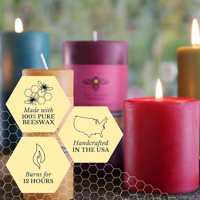 Big Dipper Wax Works Red Pillar Candle, 3” x 6” – 100% Pure Beeswax, 90-Hour Burn – Natural Honey Aroma, Non-Toxic, Eco-Friendly, Clean-Burning Candle for Home, Holidays & Decor