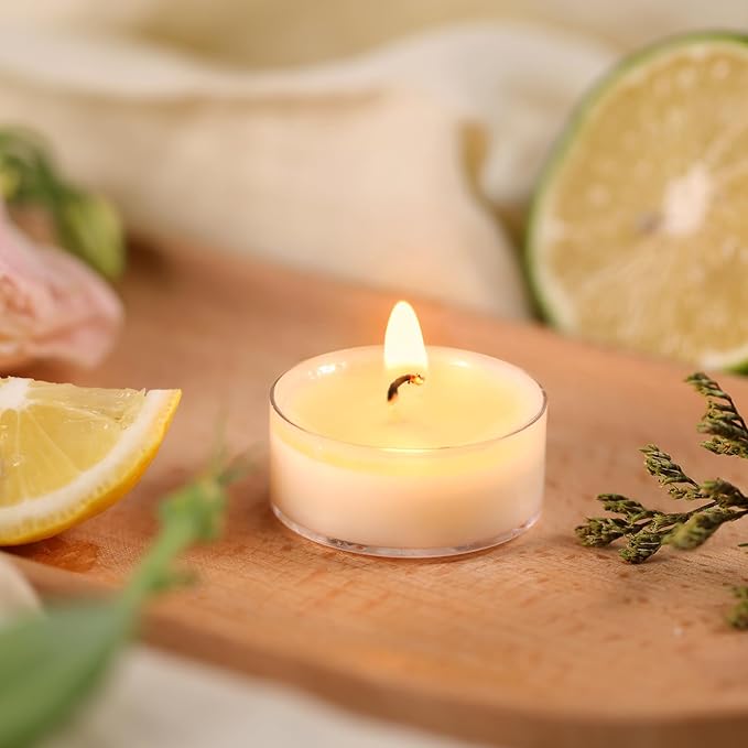 DEVI Soy Wax Tea Lights Candles 100 Pack Paraffin-Free, Soy Tea Lights Bulk-4 Hours Long Burning, Unscented White Small Votive Candles, Votives Bulk for Wedding Baby Shower Favors