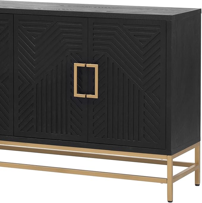 Amposei Accent Sideboard Cabinet 59.8-Inch Retro Credenza Console Storage Cabinet Dining Buffet Table with 4 Doors & Adjustable Shelves for Living Room Entrance, Black