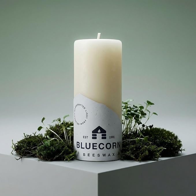 Bluecorn Beeswax 100% Pure Beeswax Pillar Candles | Ivory White 2x4.5 Pillar Candle Set | Non Toxic, Unscented, Clean Burning | Cotton Wick, Dripless, 36 Hr Long Burning | Handmade in USA | 6 Pack