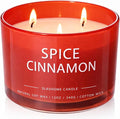 Spiced Cinnamon Scented Candle, Luxury Large 3 Wick Soy Candle 12 Oz, 60+ Hour Long Lasting Clean Burn, Elegant Aromatherapy Home Decor, Housewarming & Birthday Gift for Men & Women