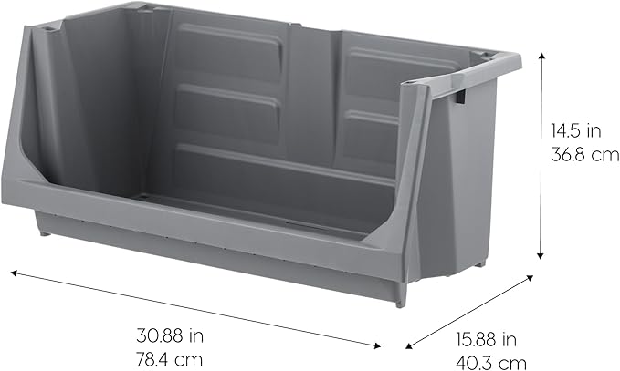 IRIS USA Open Front Storage Bins, Jumbo, Heavy Duty Garage Storage, Stackable Storage Bins, Tools Hardware Hose Household Product Sporting Goods, Wide Open Front, Interlocked Secure Stacking, Gray