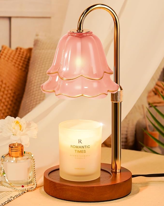 Pink Candle Warmer Lamp with Timer & Dimmer, Adjustable Height Mothers Day Birthday Gifts for Women Mom, Flower Candle Lamp Warmer, Wax Warmer with 2 Bulbs, House Warming New House Decorations
