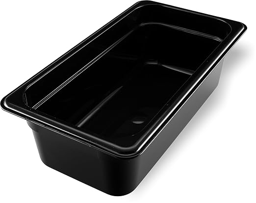 Carlisle FoodService Products Storplus High Heat Food Pan Steam Table Pan, High Heat Plastic, 1/3 Size 4 Inches Deep, Black, (Pack of 6)