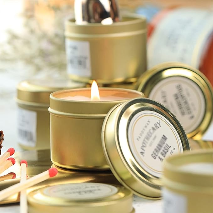 Unixing 24Pcs 4oz Candle Tins for DIY Candle, Metal Candle Container Tins for Candle Making Gold Champagne Black Silver Container Tins
